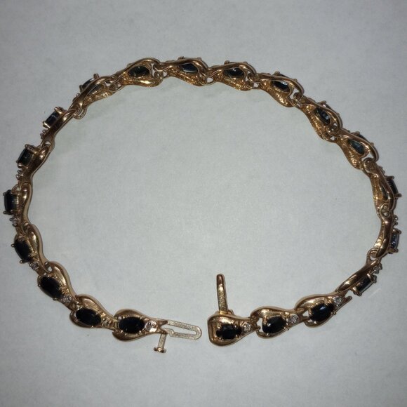 10Kt Yellow Gold 7-Carat Blue Sapphire Eternity Bracelet with Diamond-Accents - Picture 4 of 4